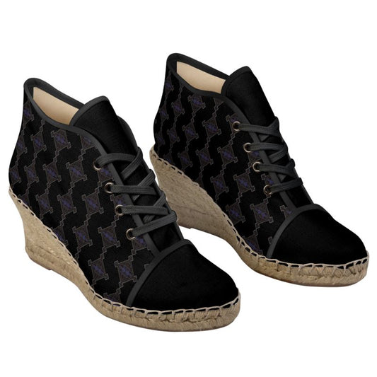 Midnight & Black é Logo Diamond Print Ladies Wedge Espadrilles