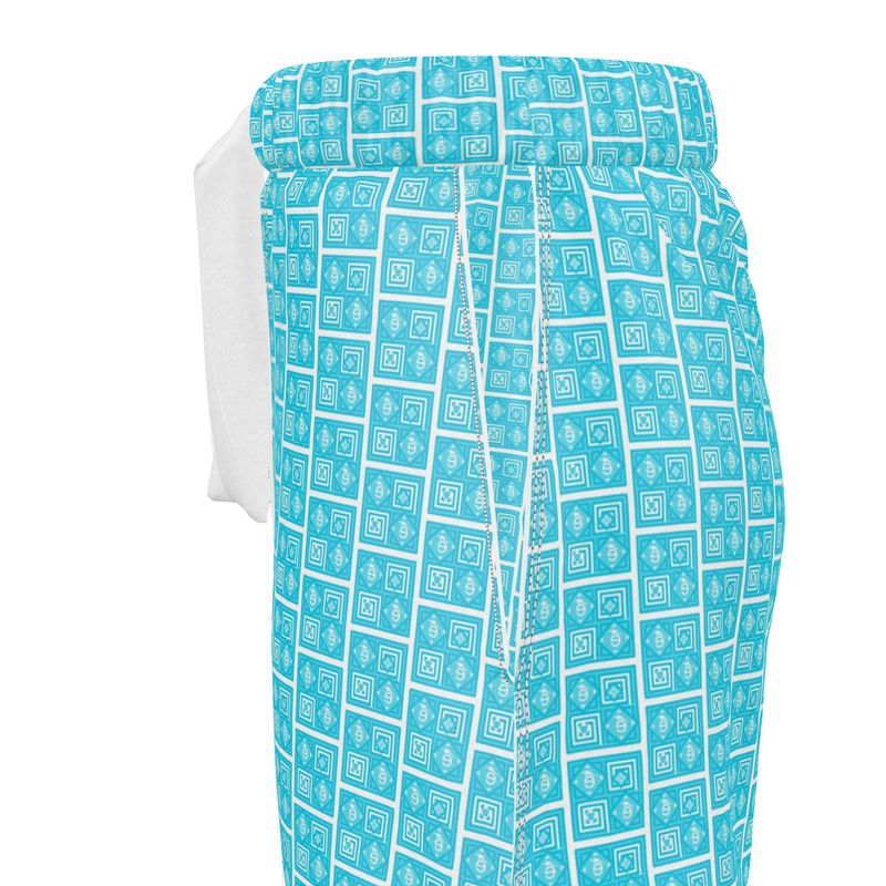 Ladies Luxury Silk Pajama Shorts Turquoise Logo Print