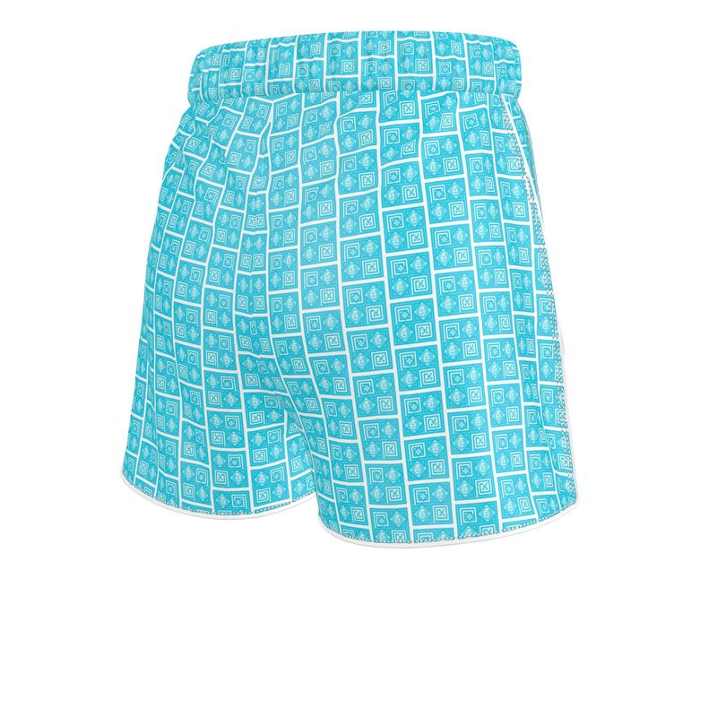 Ladies Luxury Silk Pajama Shorts Turquoise Logo Print