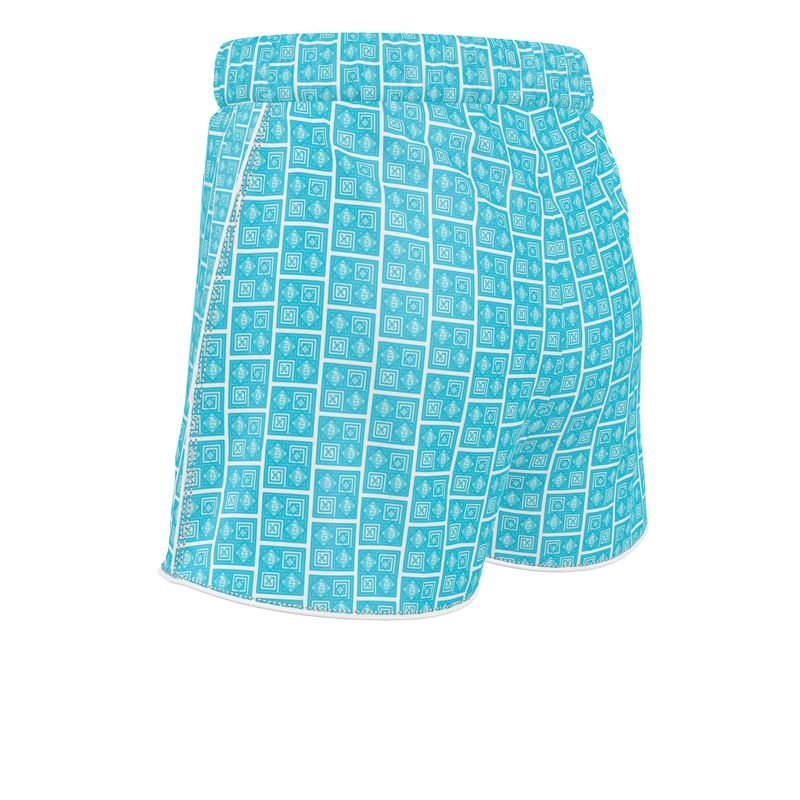 Ladies Luxury Silk Pajama Shorts Turquoise Logo Print