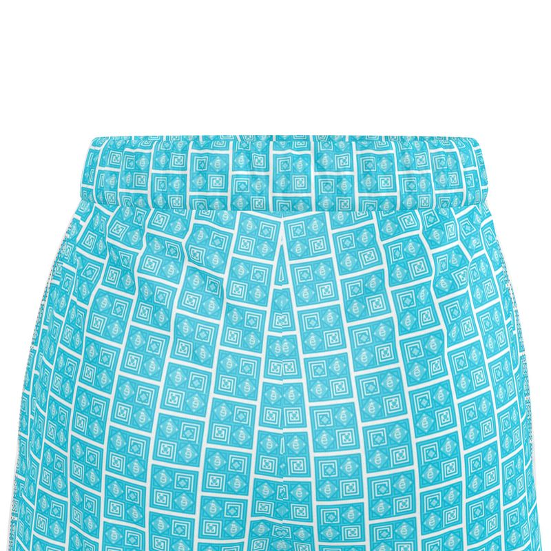 Ladies Luxury Silk Pajama Shorts Turquoise Logo Print