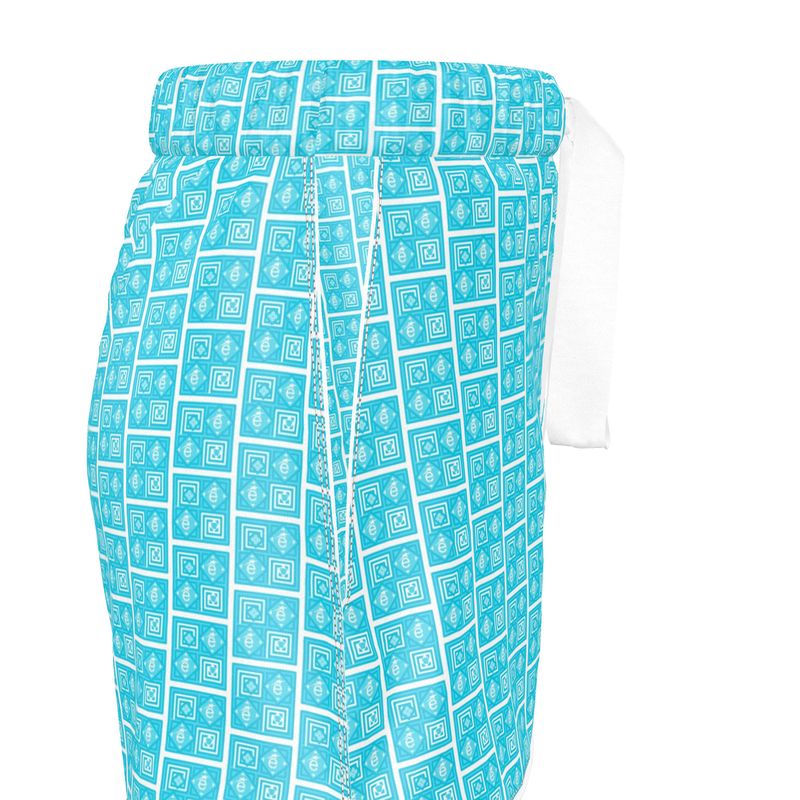 Ladies Luxury Silk Pajama Shorts Turquoise Logo Print