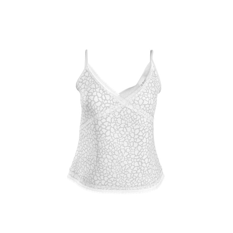 White Grey Pebble Print Cami with White Lace Trim