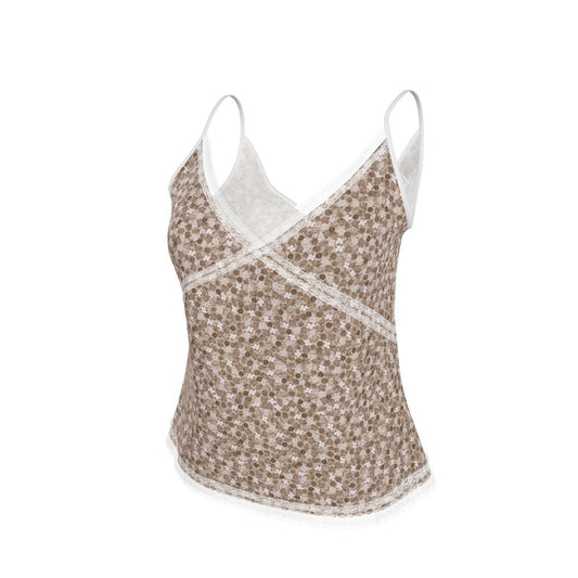 Cami Beige Floral with Lace Trim