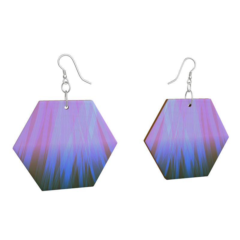 Hexagonal Wooden Earrings Gradient Glow