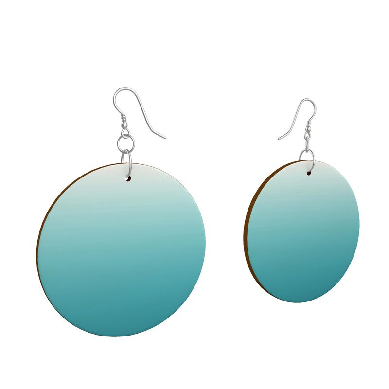 Wooden Round Earrings Gradient Turquoise