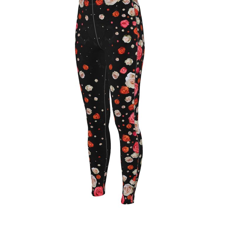 High Waisted Leggings Roses Black