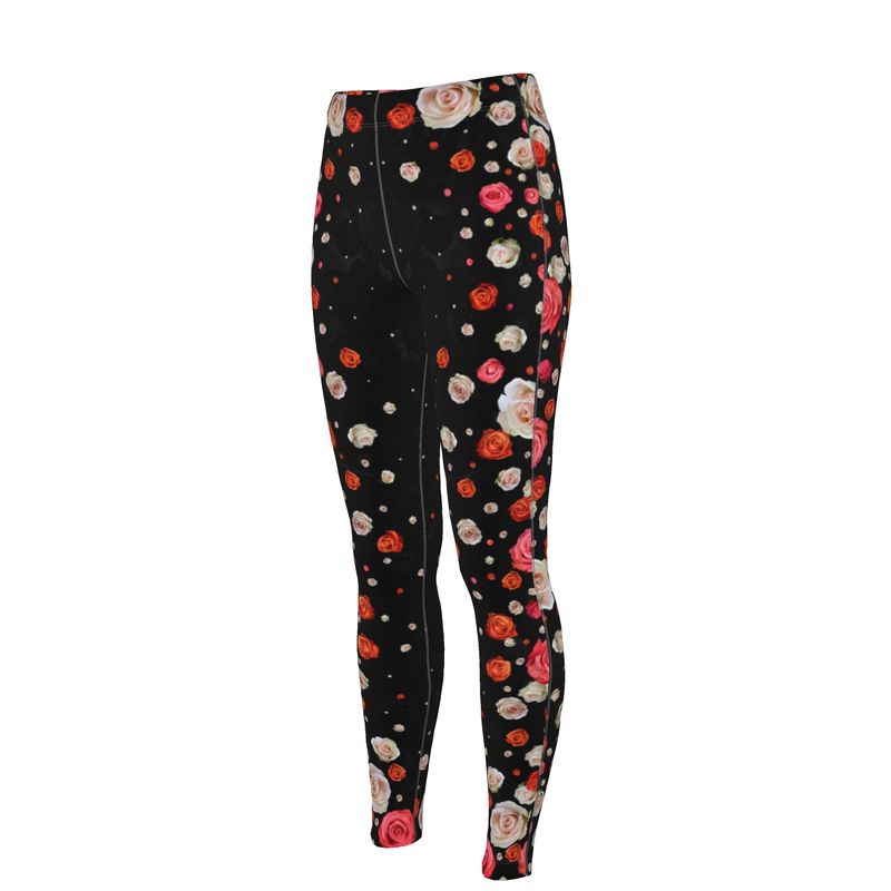 High Waisted Leggings Roses Black